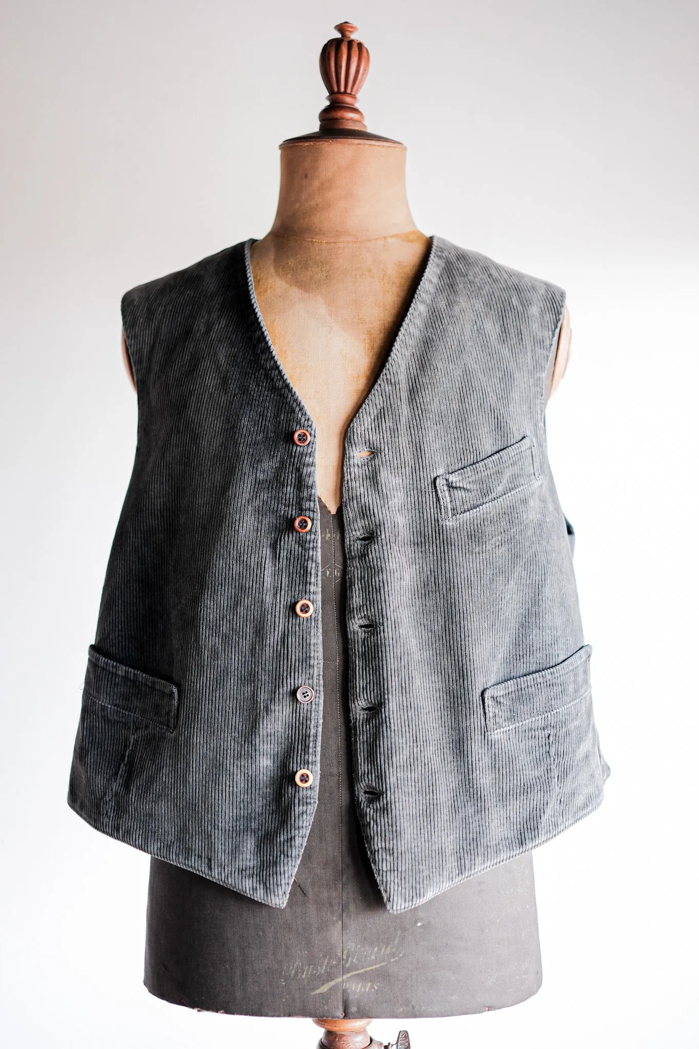 [~ 40's] French vintage gris velours gilet gilet