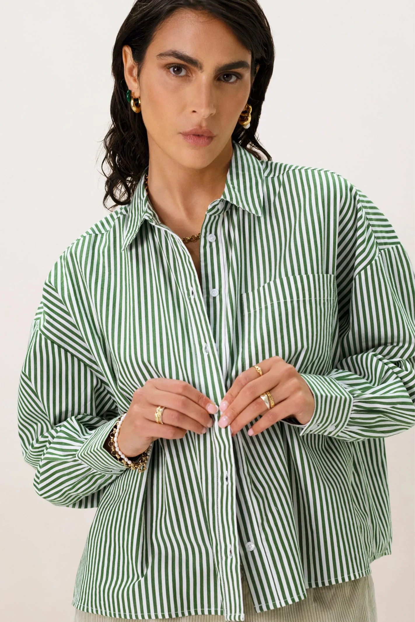 Blouse boxy rayée - vert
