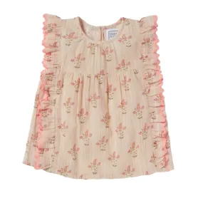 Blouse imprimée floral et broderies manches PALMETTE