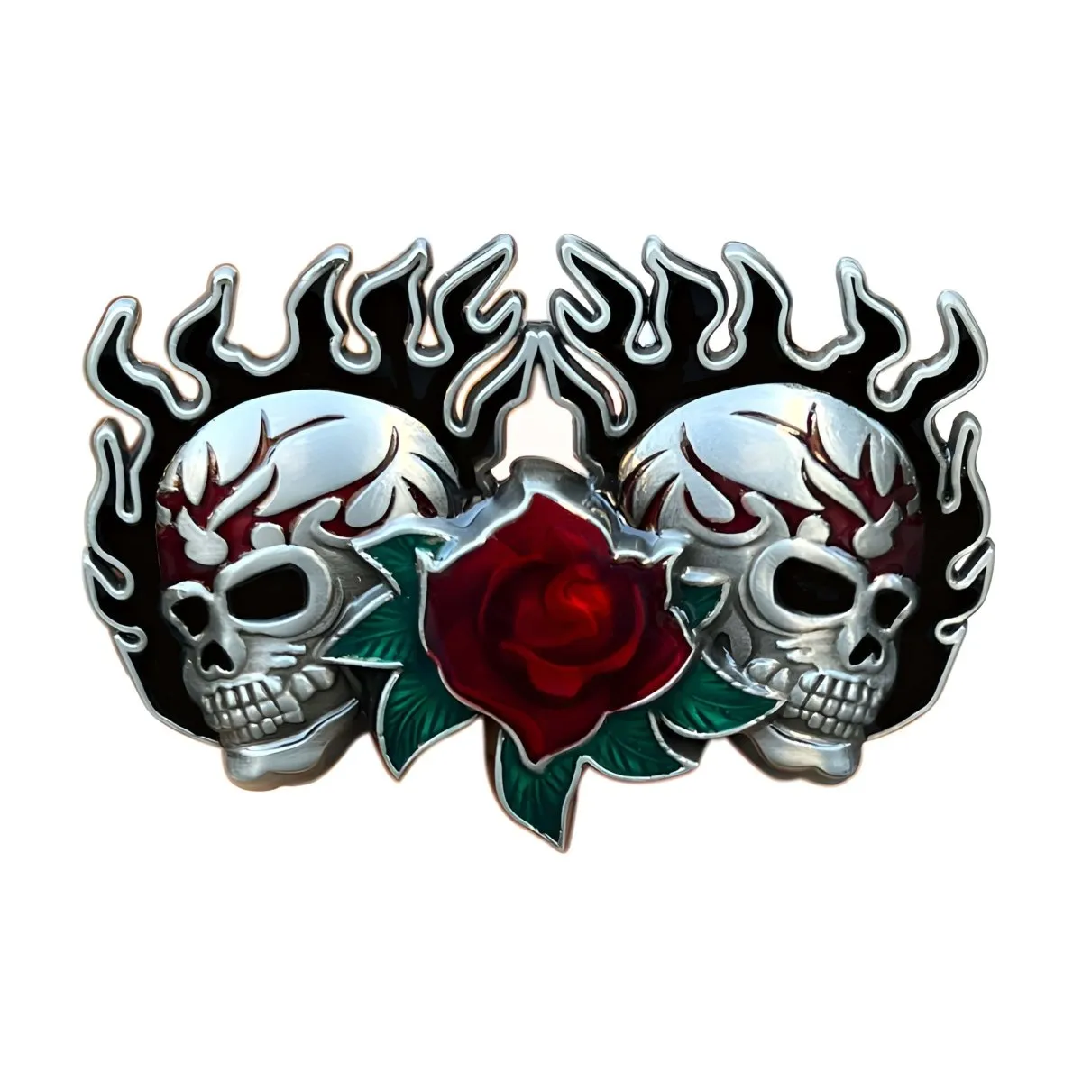 Boucle de ceinture Tête de Mort, avec rose, modèle Xander