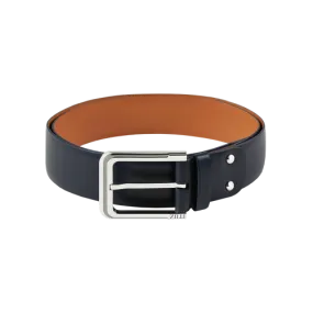 Ceinture en veau box bleu Ness, boucle Strates, largeur 40mm