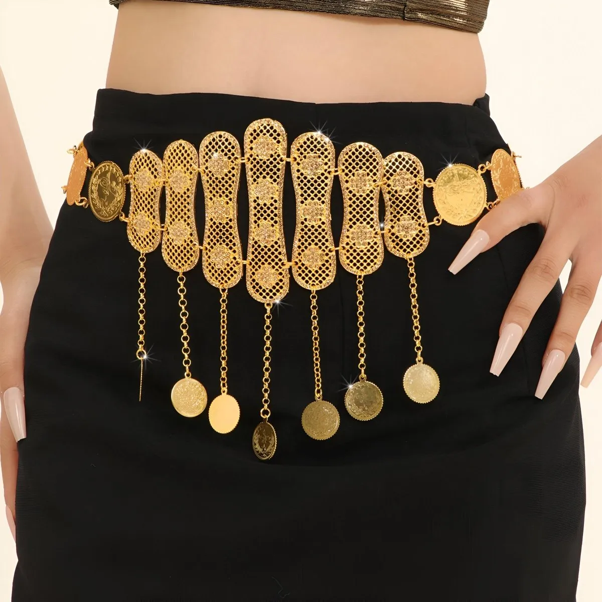 Ceinture marocaine dorée à motifs avec médaillons, modèle Mumina