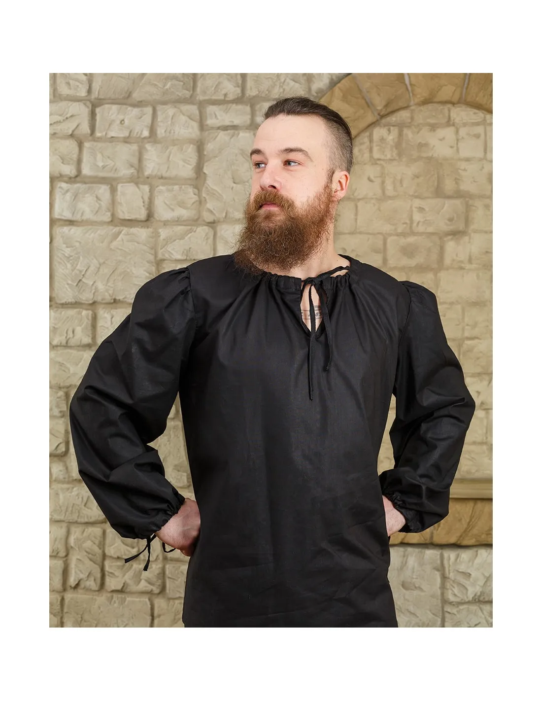 Chemise médiévale modèle Rafael, coton noir ⚔️ Boutique Épées