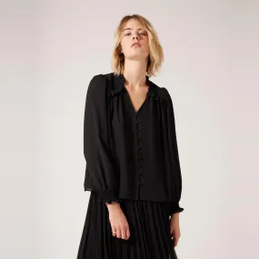 Chemise uni détails volants noir | 3 Suisses