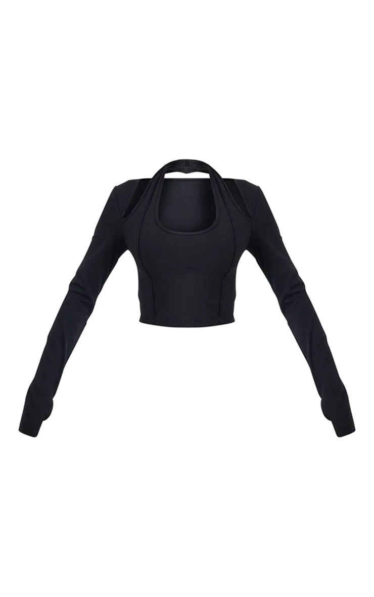 Crop top de sport noir Sculpt découpé rembourré