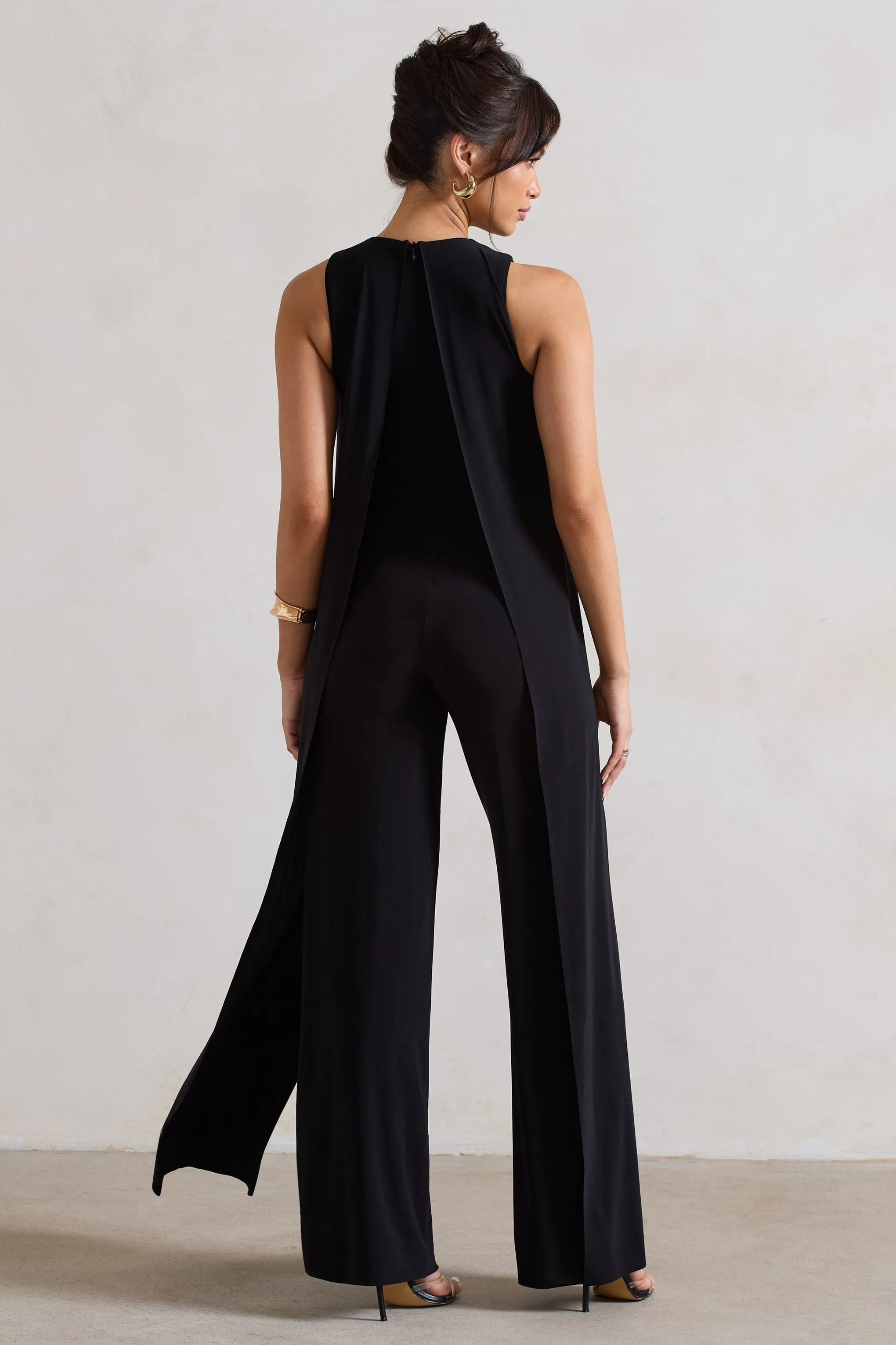 Essence | Combinaison noire à cape encolure haute et jambes larges