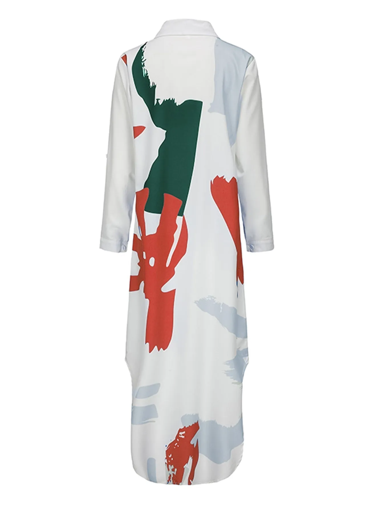 Femmes - Robe Rouge Élégante - Manches Longues avec Col Chemise - Tenu