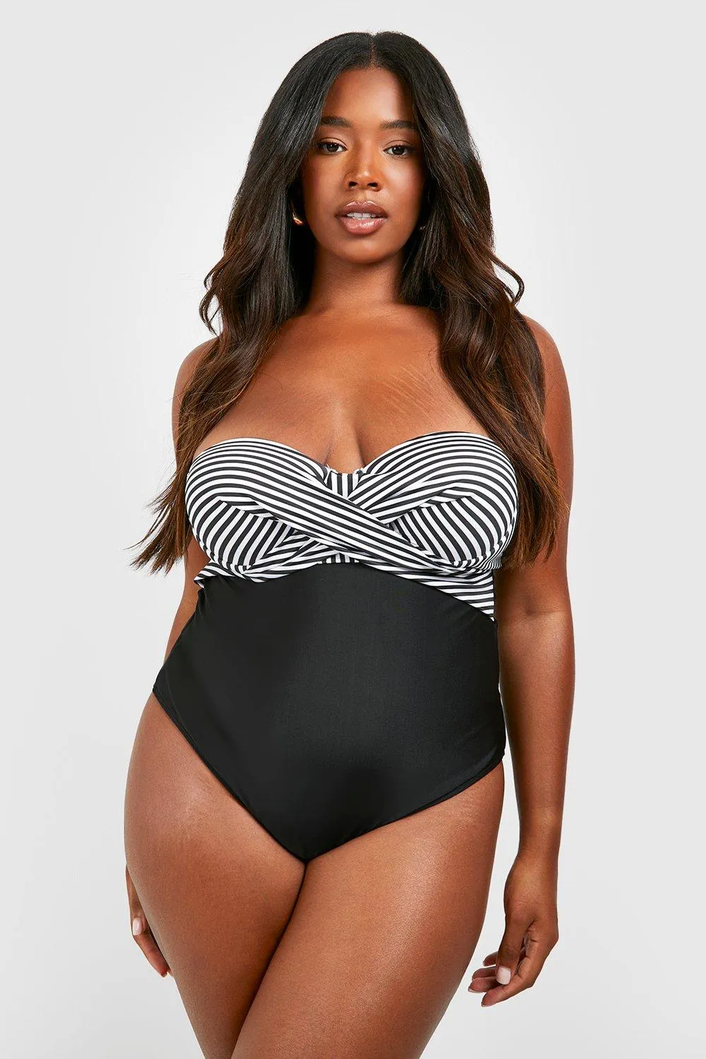 Grande taille - Maillot de bain style bandeau à imprimé nautique