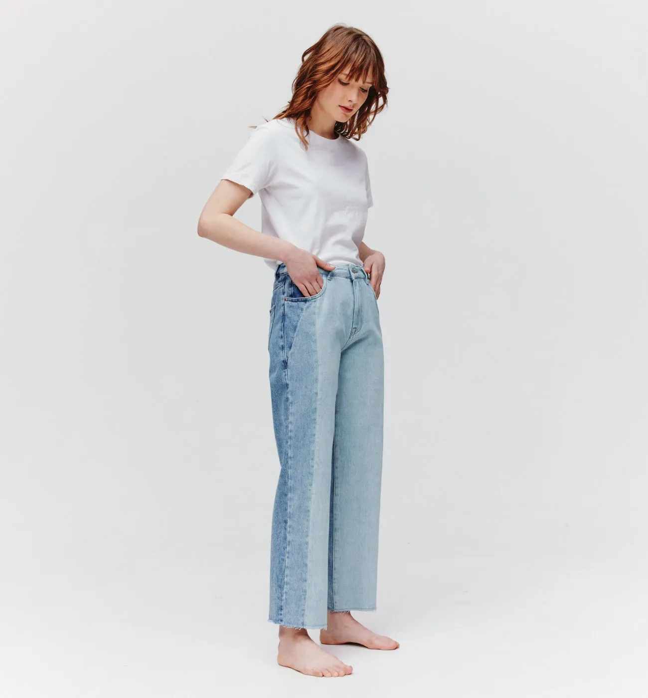 Jean large patchwork Femme - Jean très clair