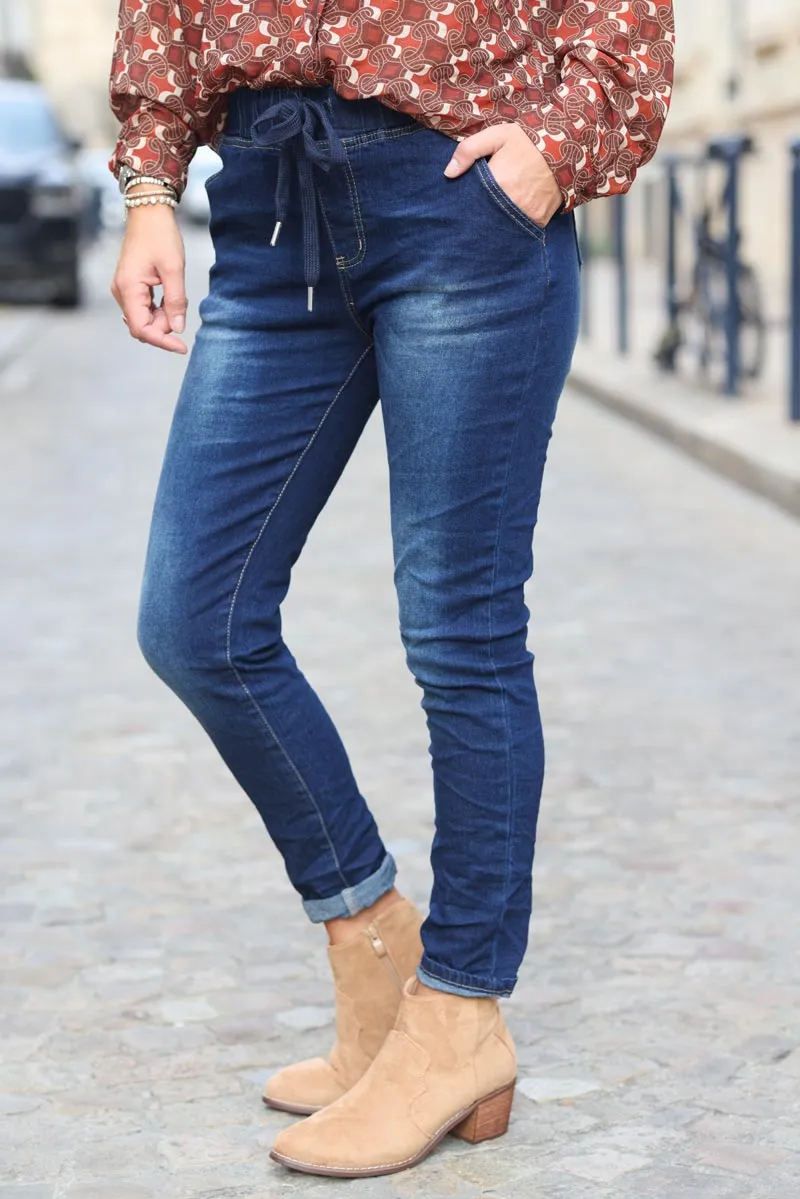 Jean slim foncé taille élastique