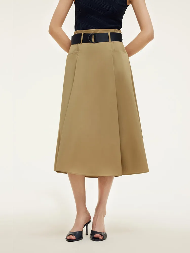 Jupe midi plissée A-Line pour femmes avec ceinture