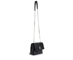 Kira Petit sac à bandoulière en cuir noir avec détails argentés