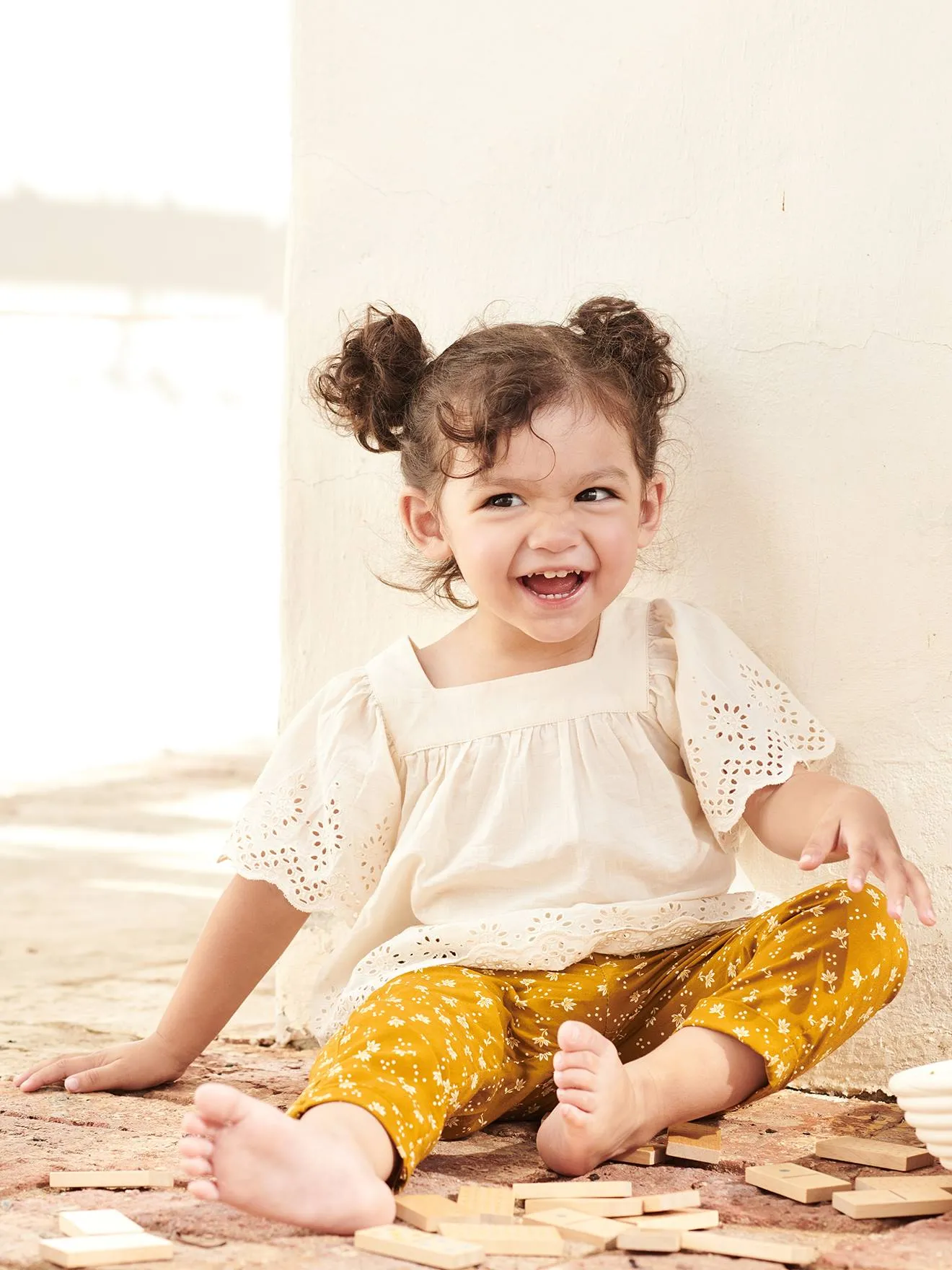 Pantalon large bébé imprimé caramel - Vertbaudet