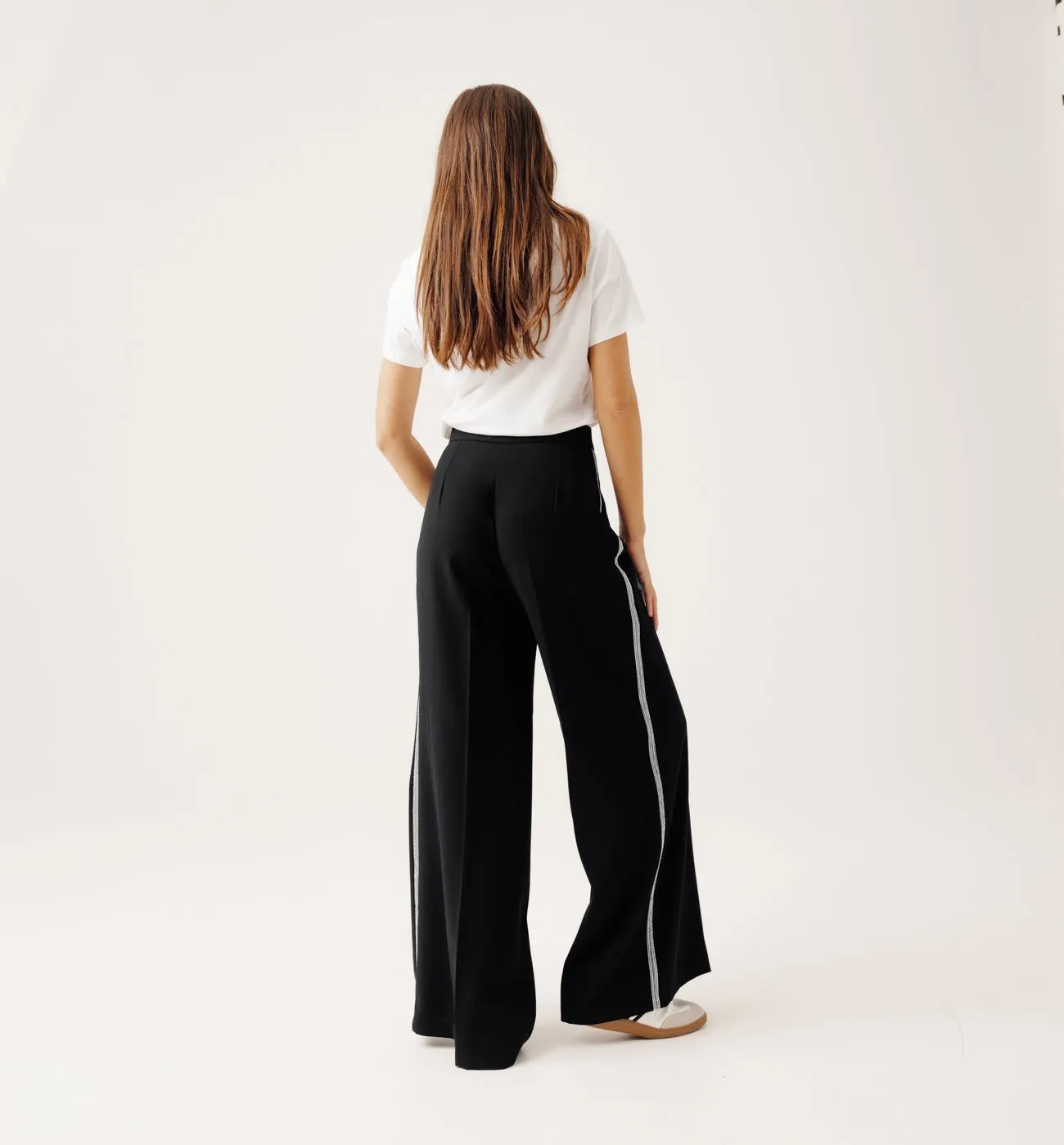 Pantalon large à galon Femme - Noir
