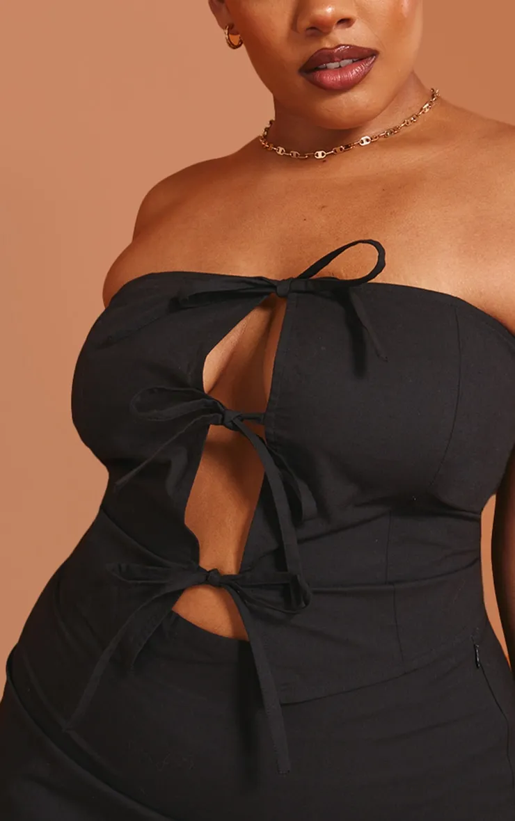 Plus Top bustier noir en popeline noué à l'avant