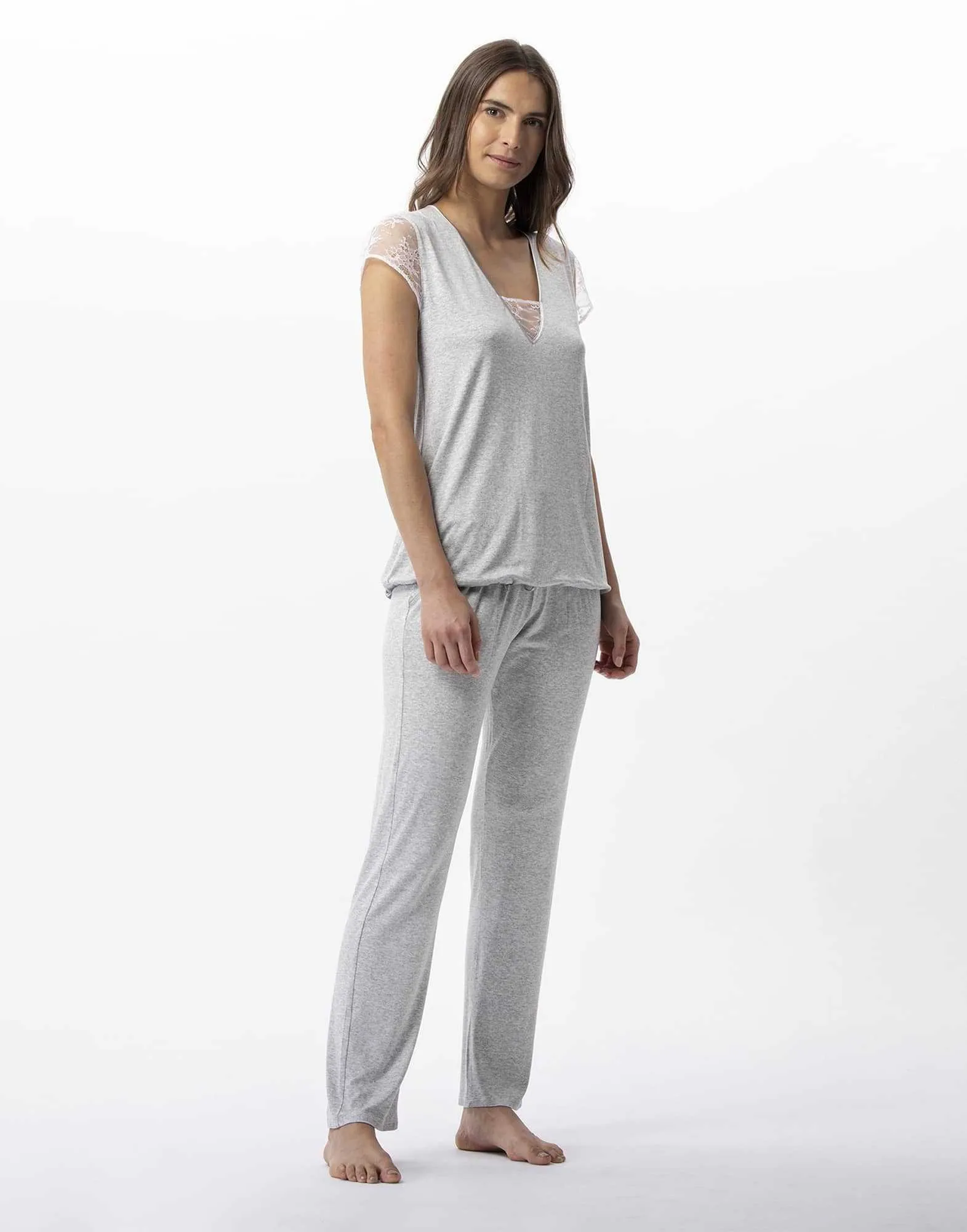 Pyjama en jersey et dentelle ANNAH 702 gris chiné