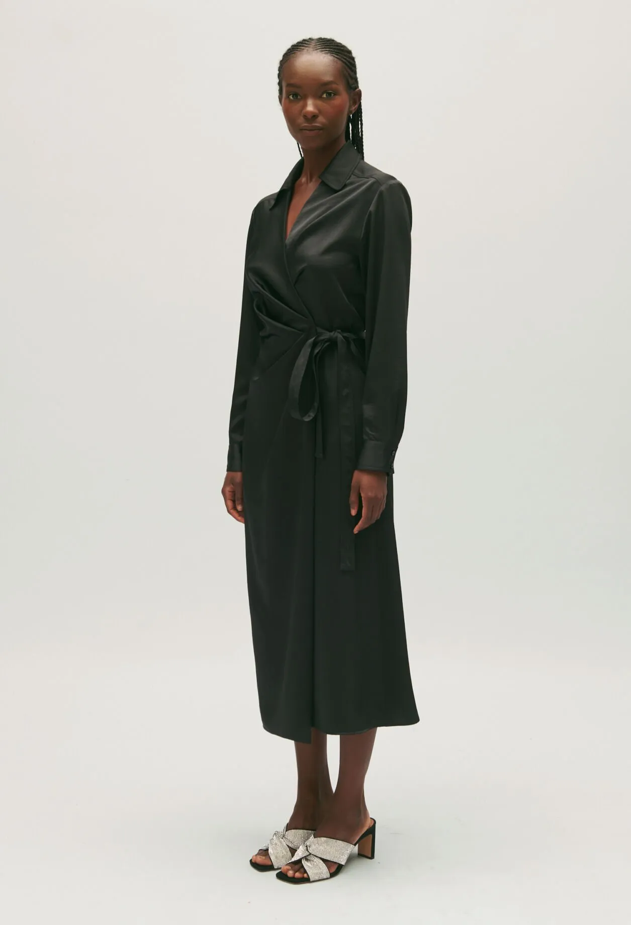 Robe midi portefeuille noire | Claudie FR