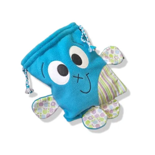 Sac à doudou, sac à goûter, sac pochon enfant en polaire et tissu- bleu - pour maternelle ou crèche - h : 31 cm