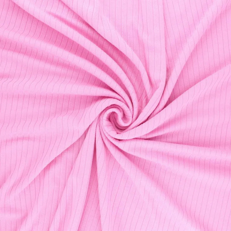 Tissu jersey viscose côtelé - rose