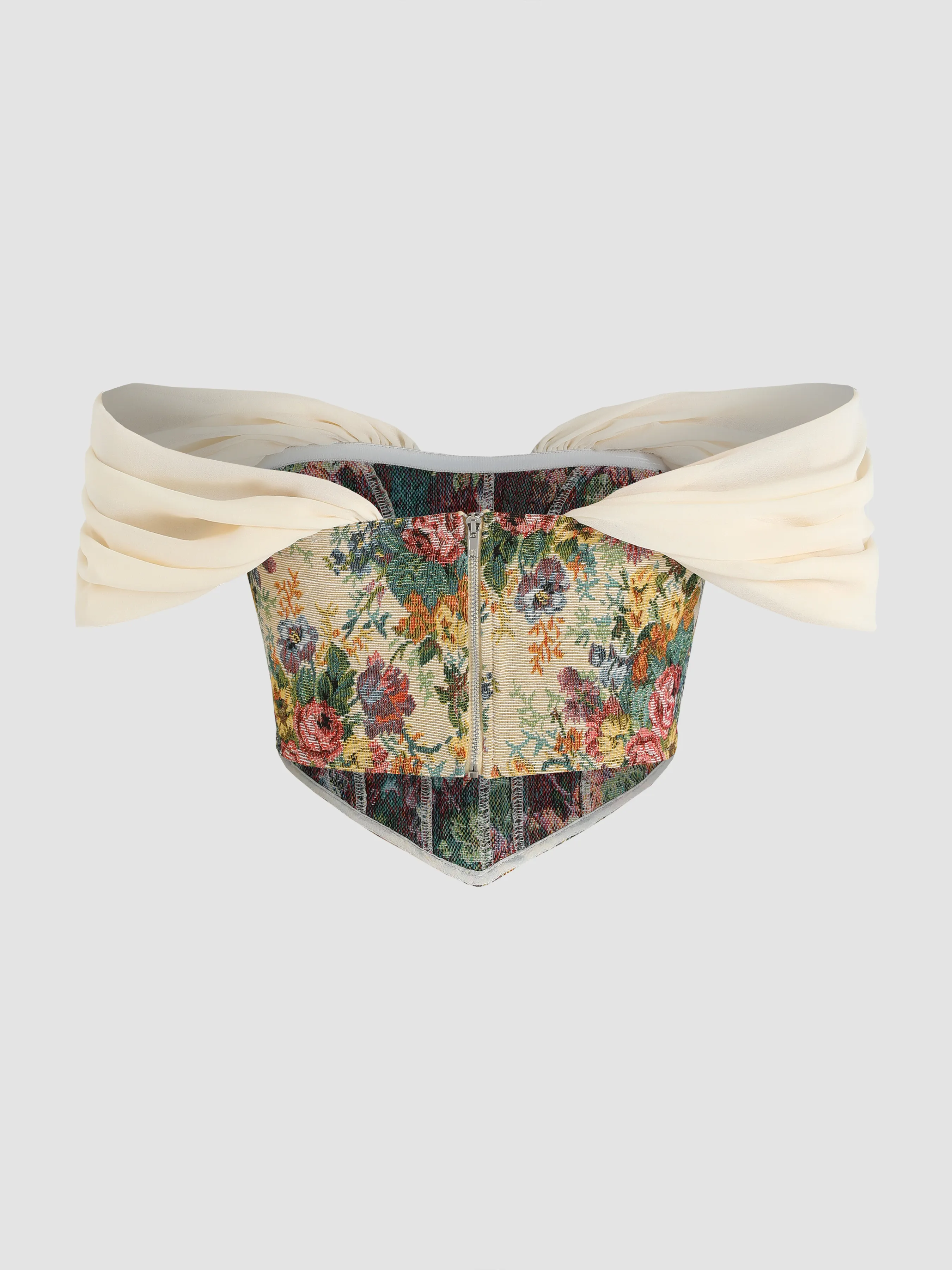  Top Corset Floral à Épaules Dénudées
