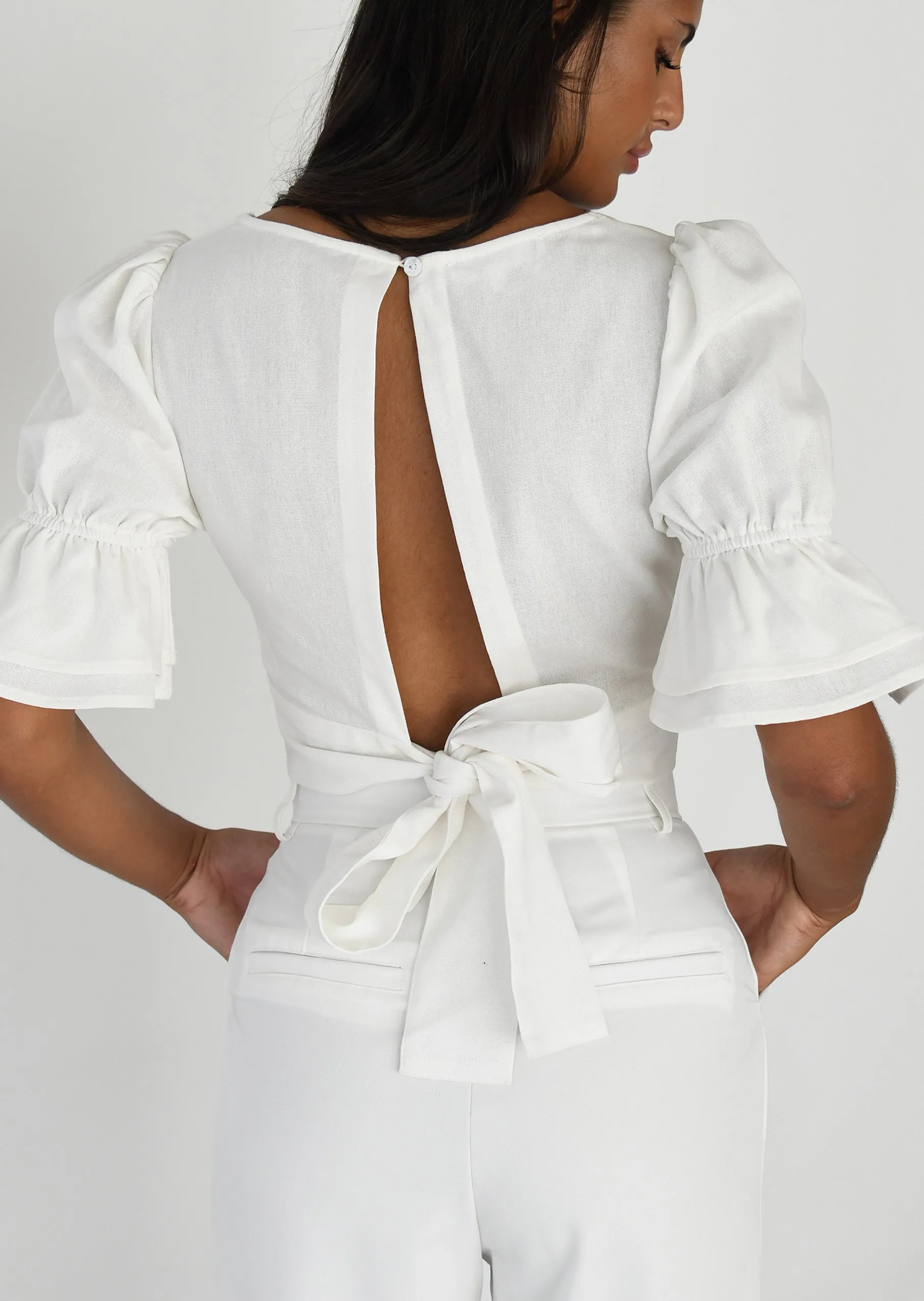 Top en lin manches bouffantes