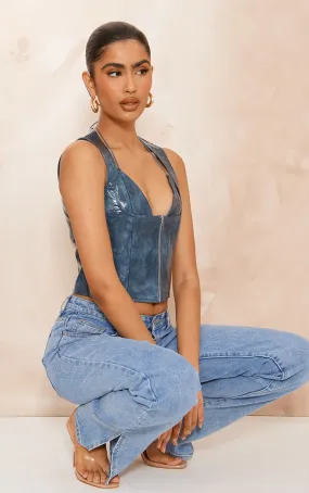Top long  bleu détail bralette