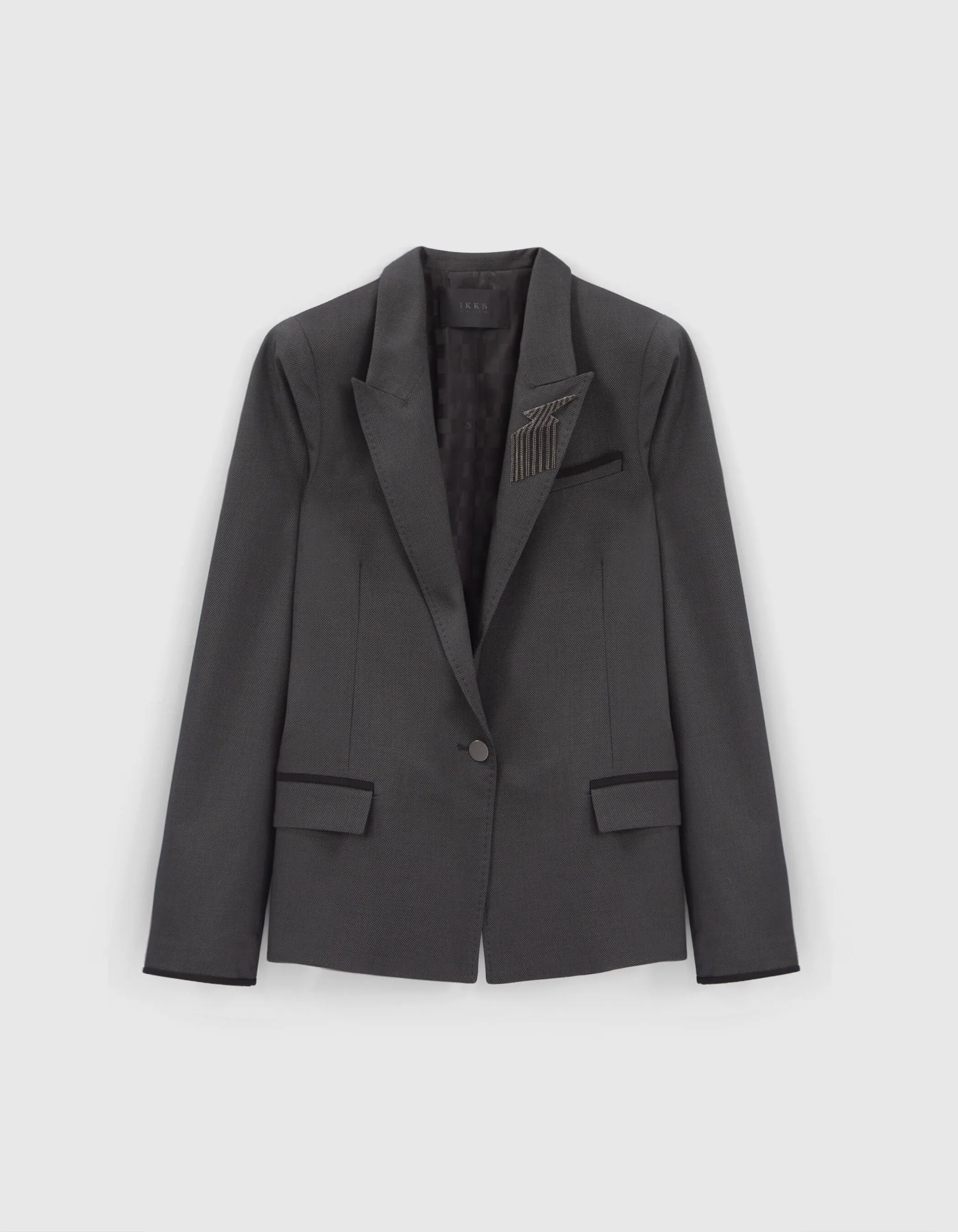 Veste de tailleur noire jacquard faux-uni Femme