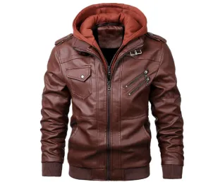 Veste en cuir chaude avec capuche